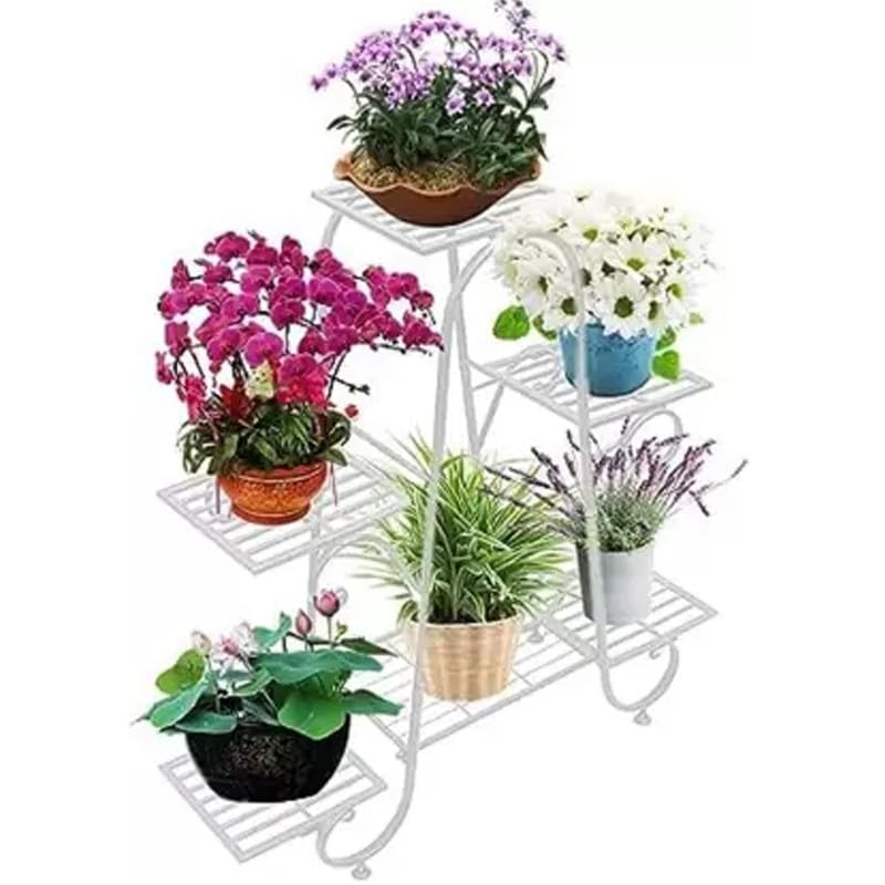 UZ; METAL STORE 6-Tier White Iron Plant Stand | Multi Tier Metal Flower Pot Holder for Balcony, Indoor & Outdoor Home Decor