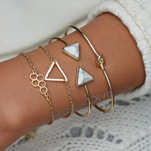 Shining Diva Multilayer Charm Bangle Set | Gold Plated Bracelets for Women & Girls
