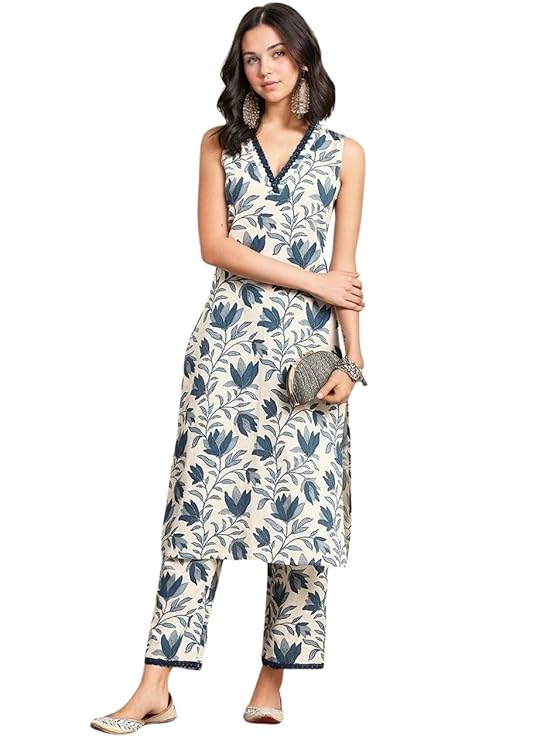 rytras Women's Cotton Printed Straight Kurta With Pant Set