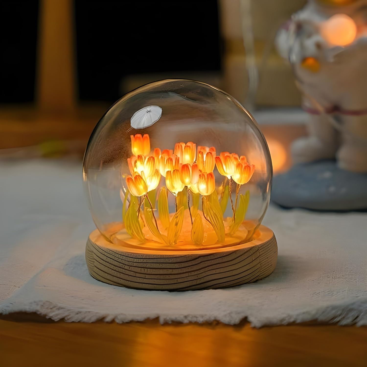 Night Lamp for Bedroom – LED Tulip Light with Wooden Base