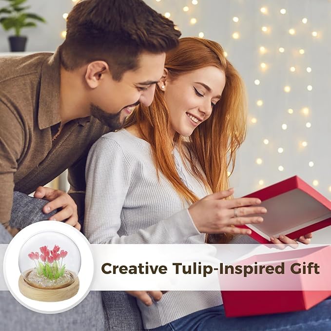Night Lamp for Bedroom – LED Tulip Light with Wooden Base