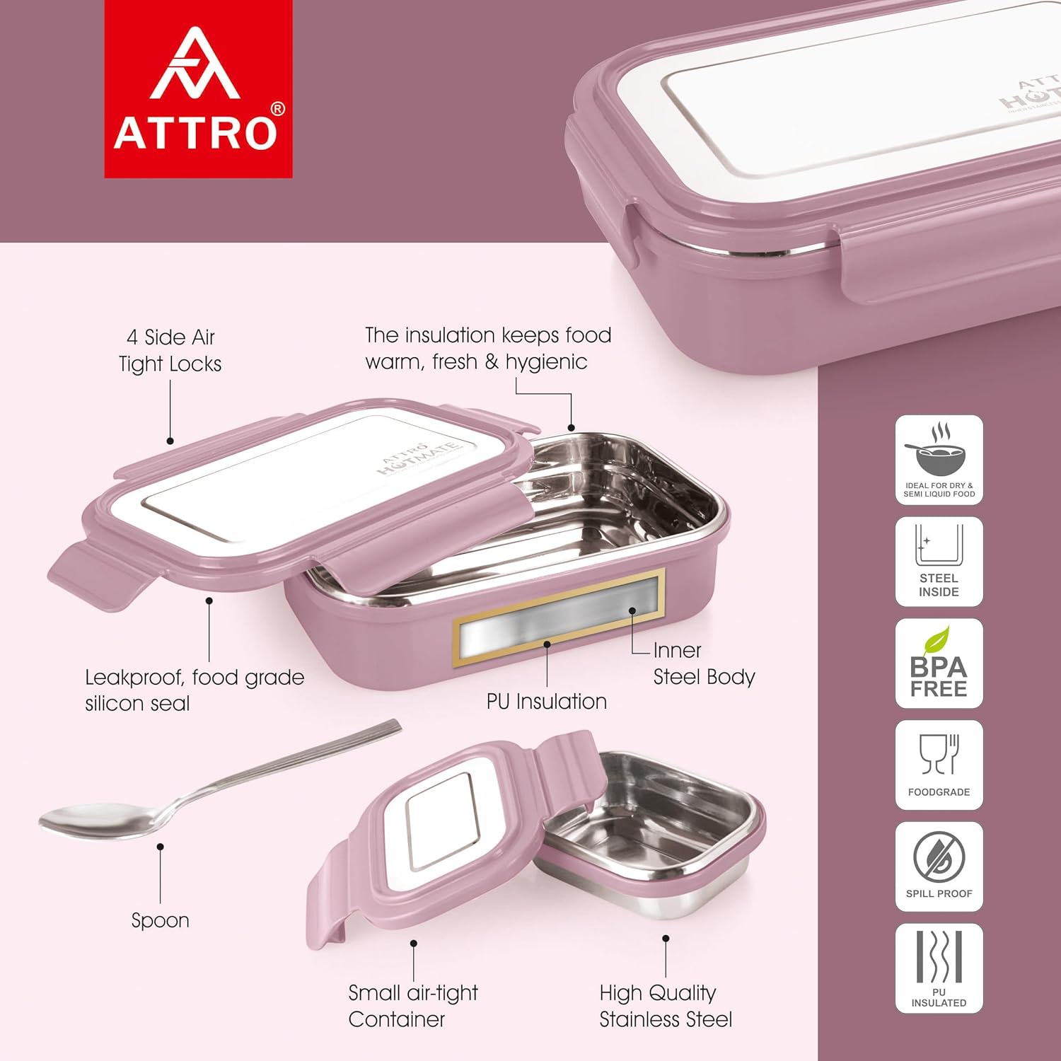 Attro Hotmate Kids Lunch Box – Leak-Proof Steel Tiffin 2025