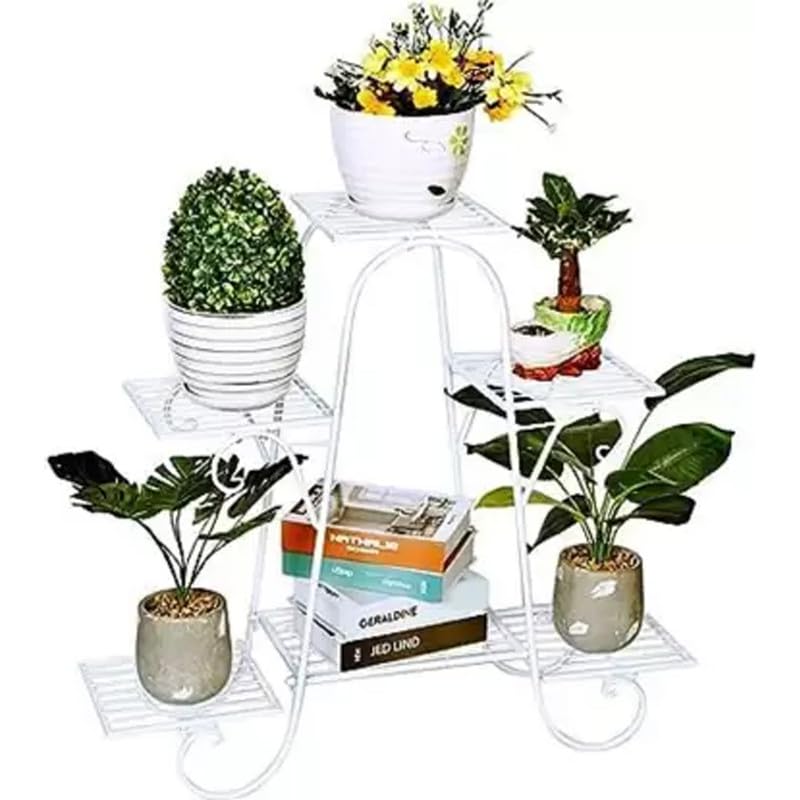UZ; METAL STORE 6-Tier White Iron Plant Stand | Multi Tier Metal Flower Pot Holder for Balcony, Indoor & Outdoor Home Decor