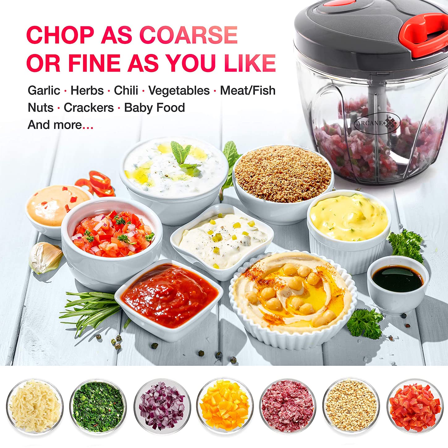 Arcane 1 liter Big Size Kitchen Dori Handy Vegetable and Fruit Manual Onion Dry Fruit Salad Maker Vegetable Quick String Chopper Machine, Cutter – 5 Stainless Steel Blades