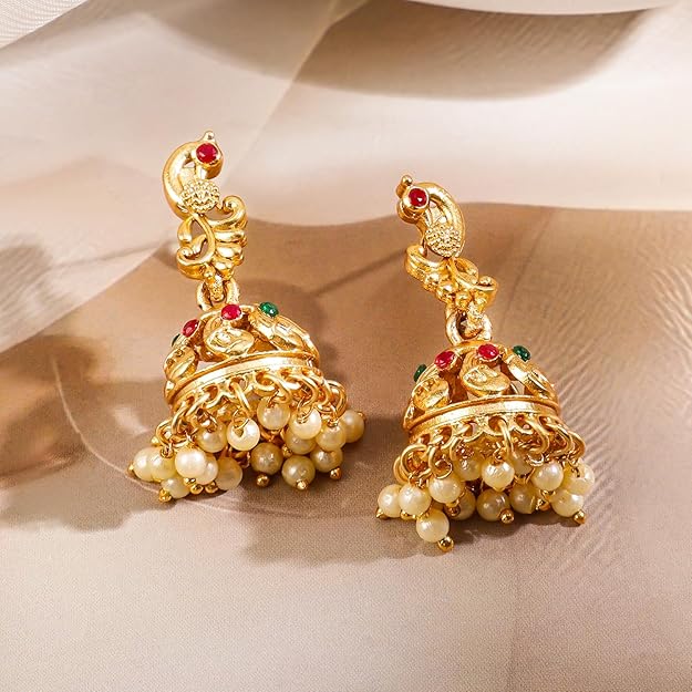 Rubans Gold-Plated Ruby & Emerald Stone Handcrafted Jewellery Set for Weddings