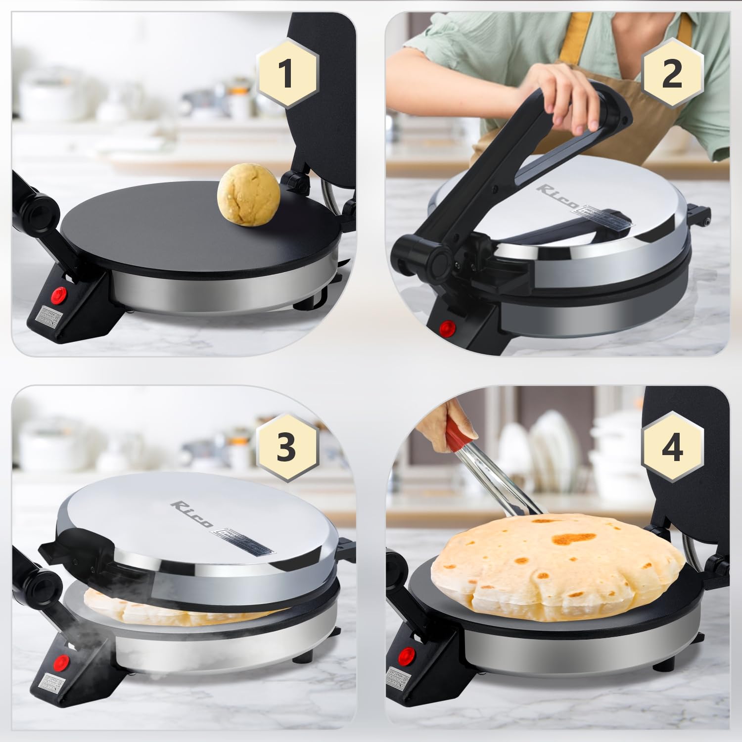 Rico Roti Maker Electric Automatic | Non-Stick Chapati & Khakra Maker | 1000 Watts Fast Heating | Cool Touch Handle | 2 Years Warranty