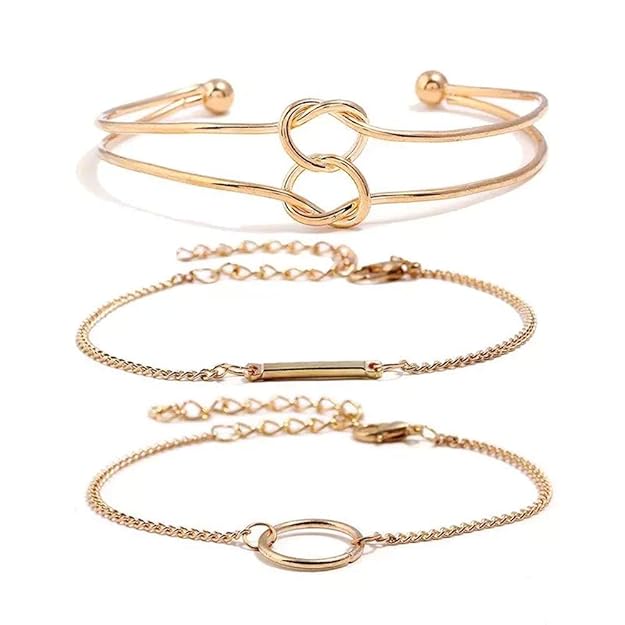 Shining Diva Multilayer Charm Bangle Set | Gold Plated Bracelets for Women & Girls
