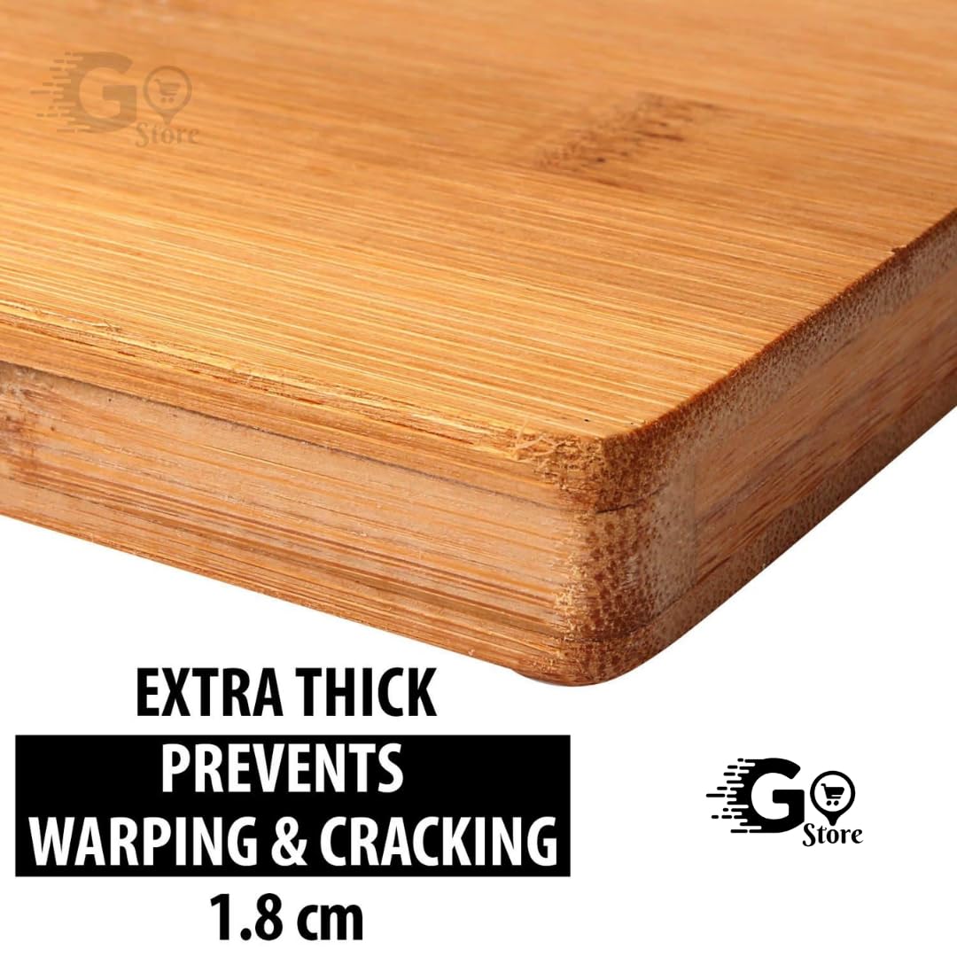 Go Store Extra‑Large Bamboo Cutting Board 34×24 cm – Metal Handle, Eco-Friendly & Antimicrobial