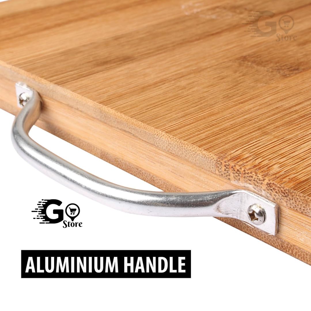 Go Store Extra‑Large Bamboo Cutting Board 34×24 cm – Metal Handle, Eco-Friendly & Antimicrobial