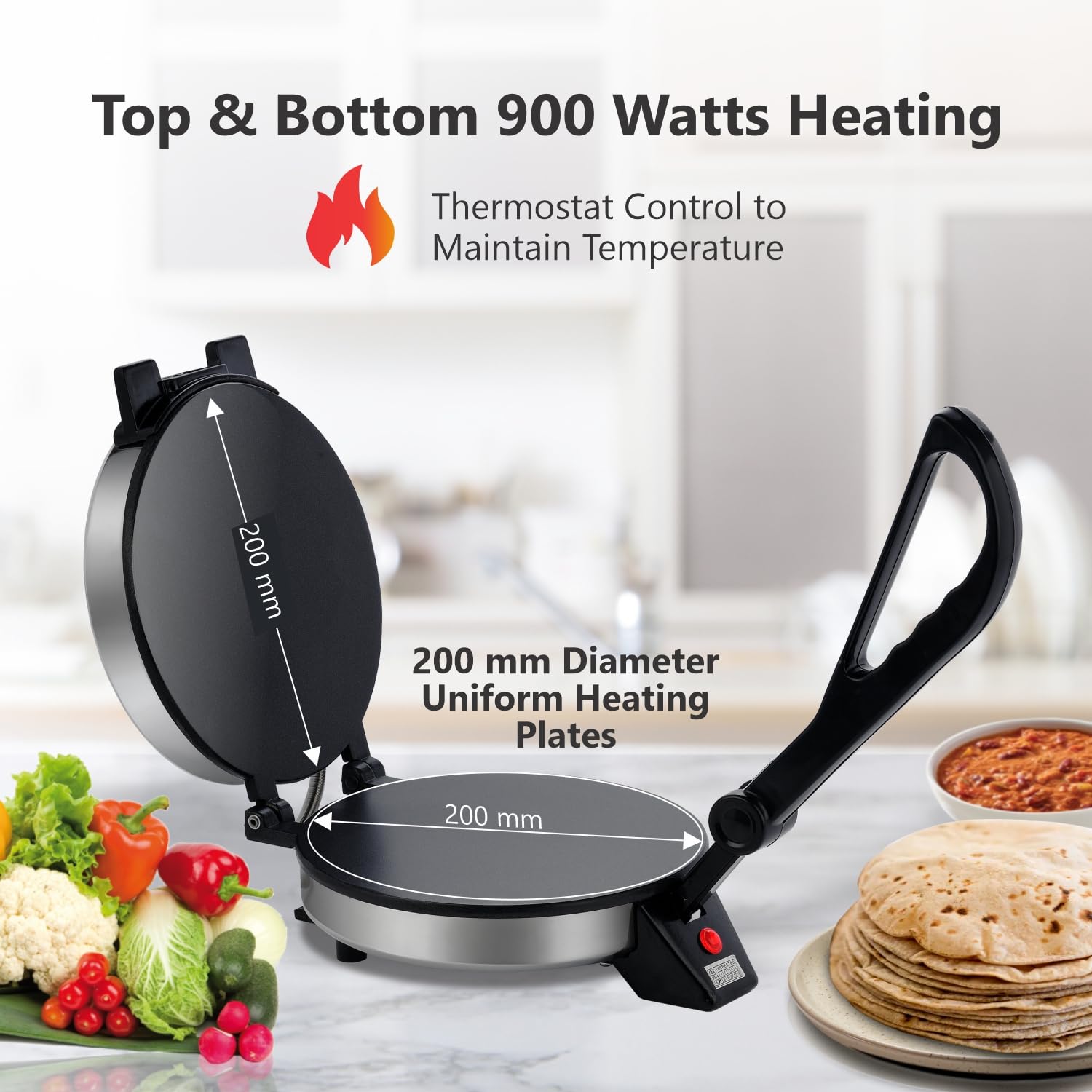 Rico Roti Maker Electric Automatic | Non-Stick Chapati & Khakra Maker | 1000 Watts Fast Heating | Cool Touch Handle | 2 Years Warranty