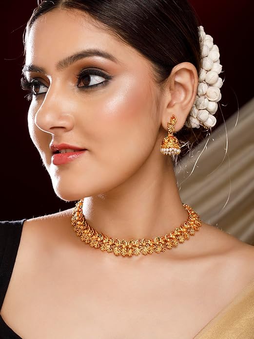 Rubans Gold-Plated Ruby & Emerald Stone Handcrafted Jewellery Set for Weddings