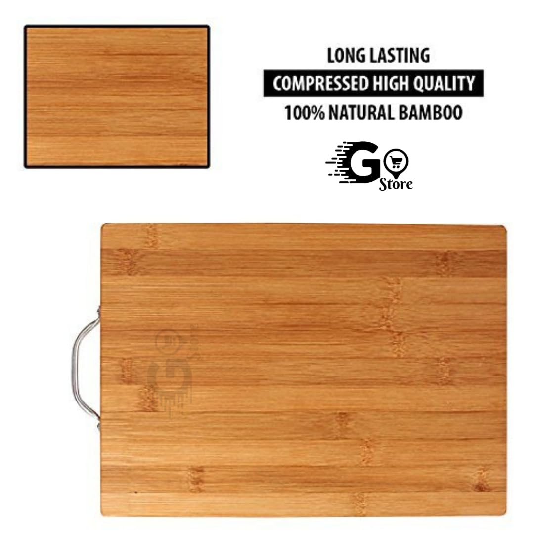 Go Store Extra‑Large Bamboo Cutting Board 34×24 cm – Metal Handle, Eco-Friendly & Antimicrobial