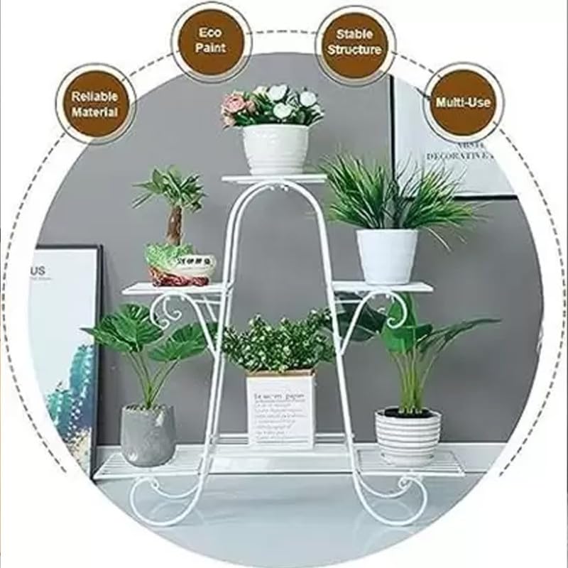 UZ; METAL STORE 6-Tier White Iron Plant Stand | Multi Tier Metal Flower Pot Holder for Balcony, Indoor & Outdoor Home Decor