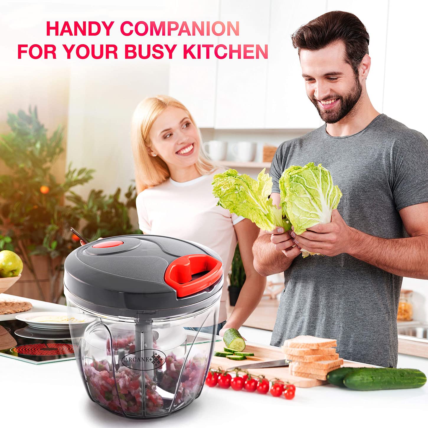Arcane 1 liter Big Size Kitchen Dori Handy Vegetable and Fruit Manual Onion Dry Fruit Salad Maker Vegetable Quick String Chopper Machine, Cutter – 5 Stainless Steel Blades