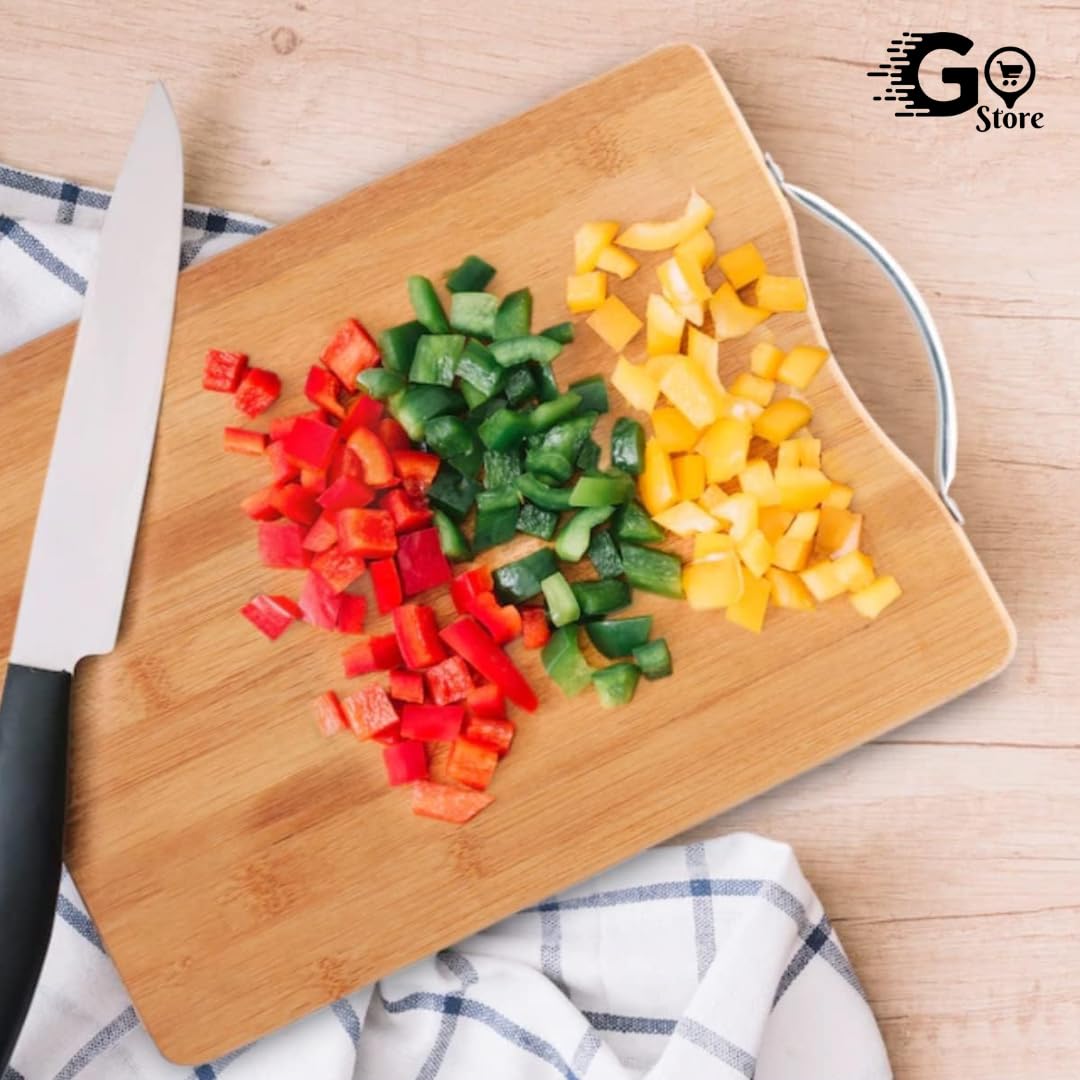 Go Store Extra‑Large Bamboo Cutting Board 34×24 cm – Metal Handle, Eco-Friendly & Antimicrobial