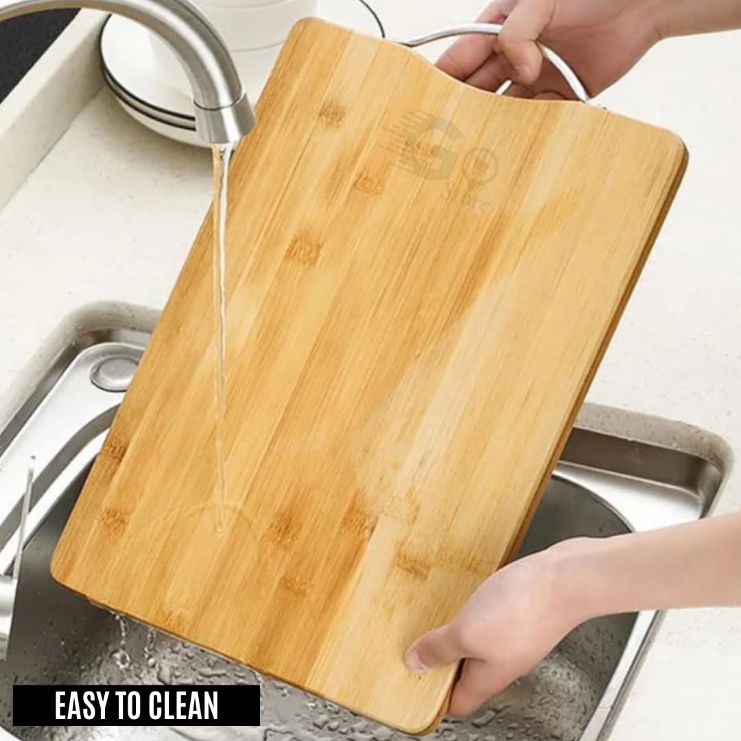 Go Store Extra‑Large Bamboo Cutting Board 34×24 cm – Metal Handle, Eco-Friendly & Antimicrobial