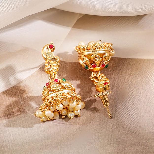 Rubans Gold-Plated Ruby & Emerald Stone Handcrafted Jewellery Set for Weddings